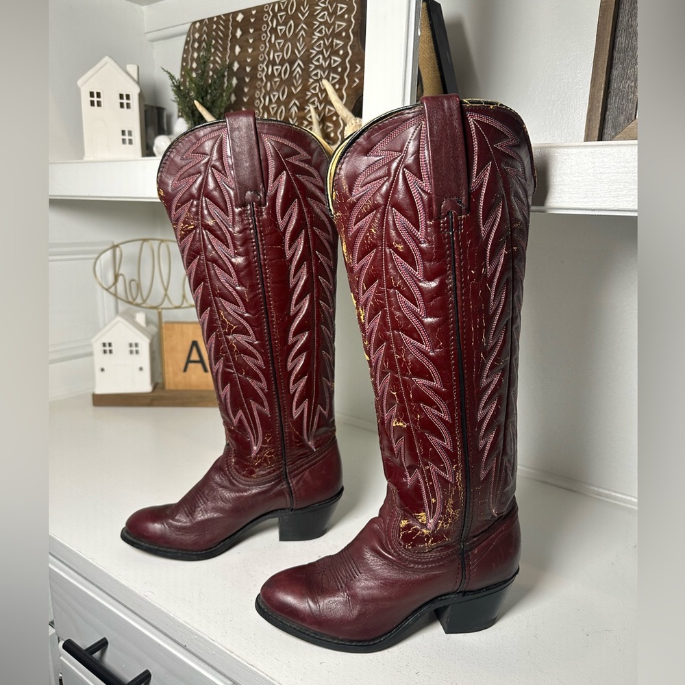 Durango Red Cowboy Boots Womens 6.5 Western Boots Burgundy Tall Leather Boots Vi